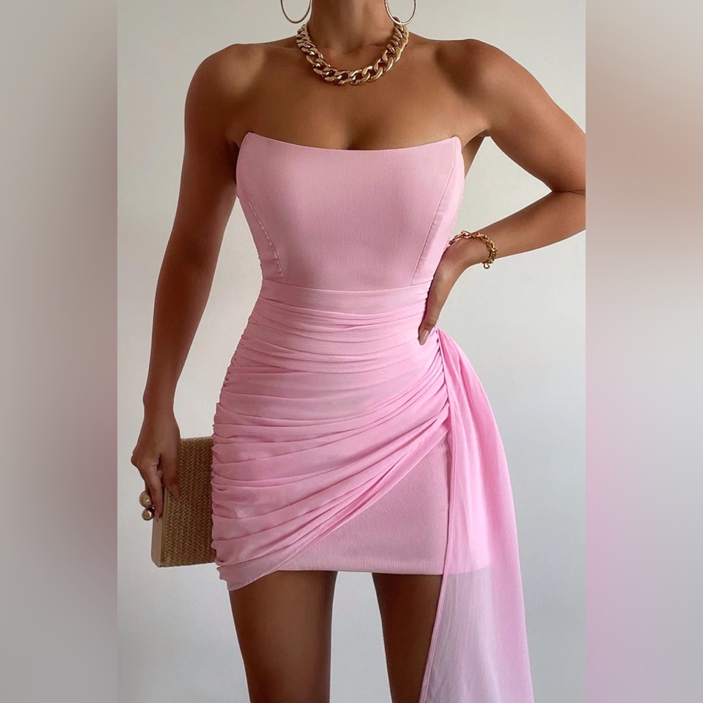 Elegant Pink Strapless Dress
